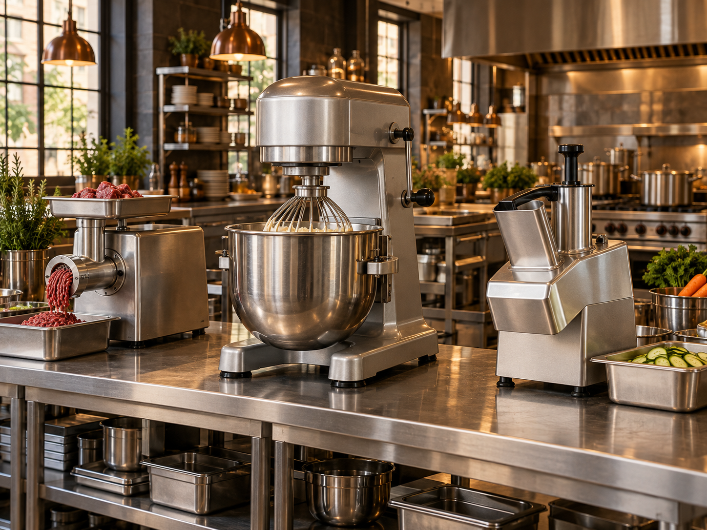 Batidora planetaria, picadora y cortadora profesionales en cocina